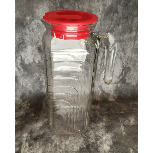 Bormioli Rocco Gelo Glass Pitcher with Red Lid Made In Italy - Picture 1 of 6